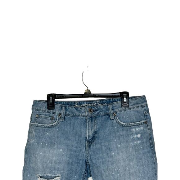 American Eagle Women's Short Raw Hem Distressed Denim Bleach Splatter Blue 6 - Picture 4 of 10